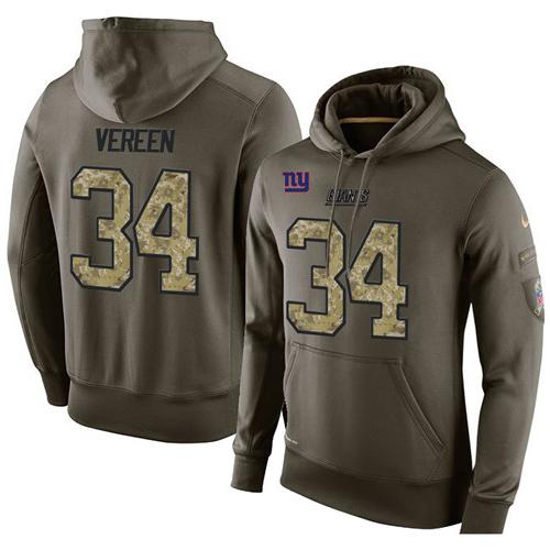 NFL Men's Nike New York Giants #34 Shane Vereen Stitched Green Olive Salute To Service KO Performance Hoodie - Click Image to Close